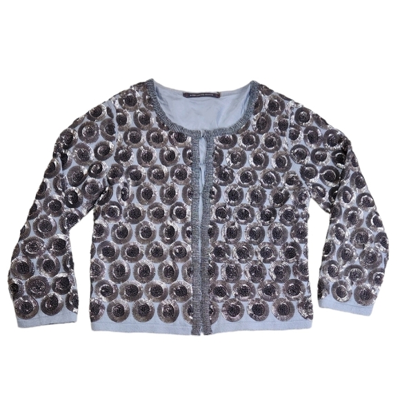 Boden Sweaters - BODEN Limited Edition Beaded Cotton Cardigan Silk lined Gray Blue Silver Size 4